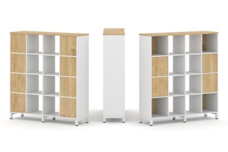 Набор стеллажа 1 сторонний, 4 яруса SN.NS-441 (1488х400х1615) (Белый/Тиквуд Светлый/Металл Белый)