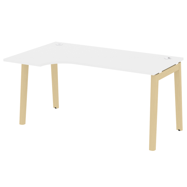 Стол эргономичный левый на деревянных опорах Onix Wood OW.SA-1L 1580x980x750 (Белый Бриллиант/Дуб Светлый)