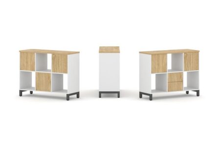 Набор стеллажа 1 сторонний, 2 яруса SN.NS-231 (1121х400х881) (Белый/Тиквуд Светлый/Металл Антрацит)