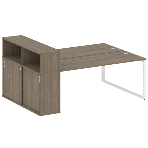 Рабочая станция с шкафом-купе на О-образном м/к Metal System Style БО.РС-СШК-2.5 Т 2210x1475x1098 (Вяз/Белый металл)