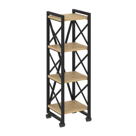 Стеллаж на колесных опорах-4 полки VR.L-MST.K-4.4 400x400x1334 (Тиквуд Светлый/Черный металл)