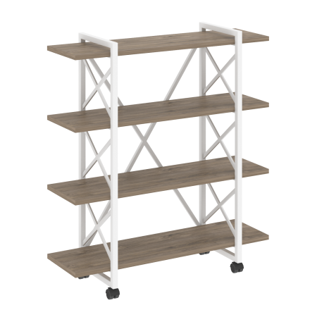 Стеллаж на колесных опорах-4 полки VR.L-MST.K-4.8V 1200x400x1334 (Тиквуд Темный/Белый металл)