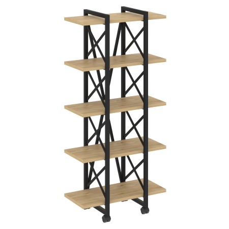 Стеллаж на колесных опорах-5 полок VR.L-MST.K-5.4V 800x400x1704 (Тиквуд Светлый/Черный металл)