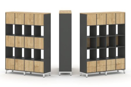 Набор стеллажа 1 сторонний, 5 ярусов SN.NS-541 (1488х400х1982) (Антрацит/Тиквуд Светлый/Металл Белый)