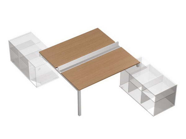 Рабочая станция (2х120) с ProSystem на 2-х опорных тумбах правых (БЕЗ ТУМБ) Profiquadro КВ 0147 БВ 1 (Белый премиум / Вишня скандинавскаяСерый)