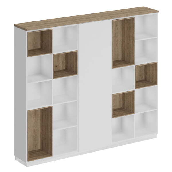 Шкаф комбинированный (открытый - одежда узкий - открытый) City СИ 304 2404x400x2034 (Дуб гладстоун светлый / Белый премиум / Белый премиум)