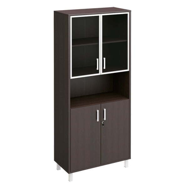 Шкаф для документов стекло в рамке + ДСП с замком + ниша Борн B 430-823-1 900x450x2074 (Венге)