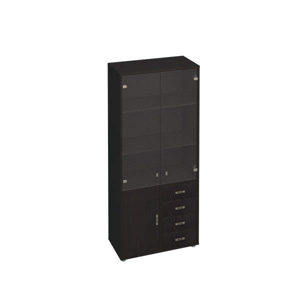 Шкаф кожаные фасады ящиков пескоструйные двери Дуглас КМ-10128П 887x449x1994 (Венге Аруба)