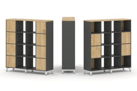 Набор стеллажа 1 сторонний, 4 яруса SN.NS-441 (1488х400х1615) (Антрацит/Тиквуд Светлый/Металл Белый)