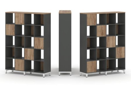 Набор стеллажа 2-х сторонний, 5 ярусов SN.NSD-541 (1488х400х1982) (Антрацит/Дуб Табак/Металл Белый)