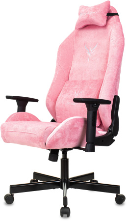 Кресло игровое Knight N1 Fabric розовый Velvet 36 с подголов. крестов. металл (Розовый)
