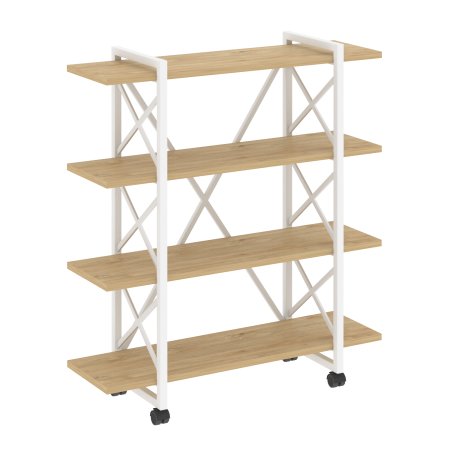 Стеллаж на колесных опорах-4 полки VR.L-MST.K-4.8V 1200x400x1334 (Тиквуд Светлый/Белый металл)