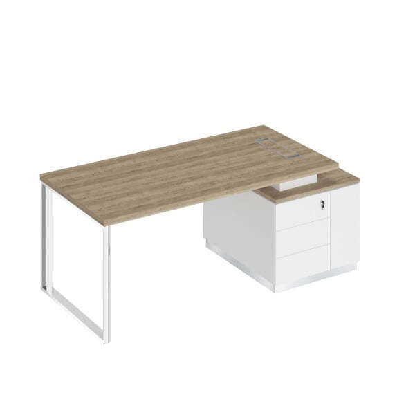 Стол руководителя на опорной тумбе правый Bravo БР 105 1980x900x750 (Дуб гладстоун светлый / Белый премиум / Белый премиумСерый)