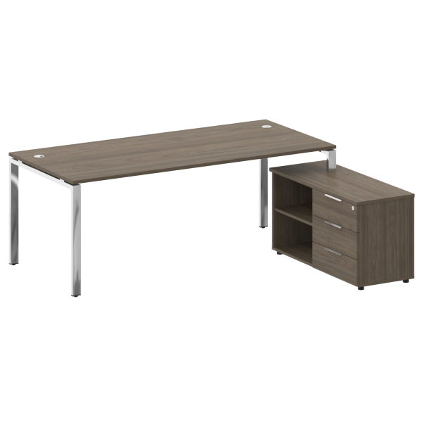 Стол для руководителя с тумбой правый БГ.СРТ-6.9 (R) 2100x1720x750 (Вяз Благородный/Нерж. Сталь)