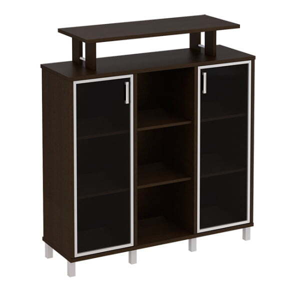 Стеллаж средний с надстройкой и стеклянными дверками Борн B 801-522 1426x450x1530 (Венге)