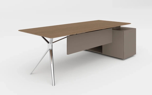 Cтол письменный с боковой тумбой левый ARES LUX 180 (1800х1600х750) (Кофейный орех TA29YA)