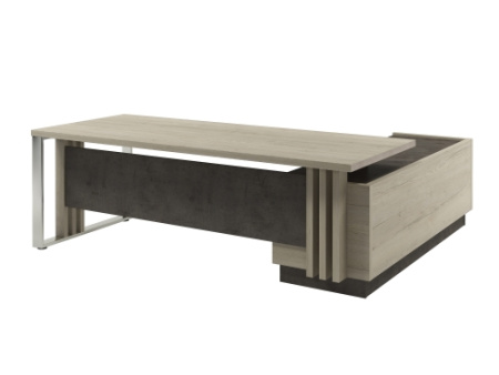 Стол с опорной тумбой и металлической опорой, левый (без розеток) Vestar Z-422л.0000 2200x2030x750 (Дуб Галифакс белый/Бетон Чикаго)