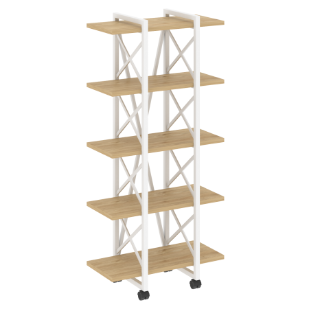 Стеллаж на колесных опорах-5 полок VR.L-MST.K-5.4V 800x400x1704 (Тиквуд Светлый/Белый металл)