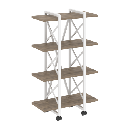 Стеллаж на колесных опорах-4 полки VR.L-MST.K-4.4V 800x400x1334 (Тиквуд Темный/Белый металл)