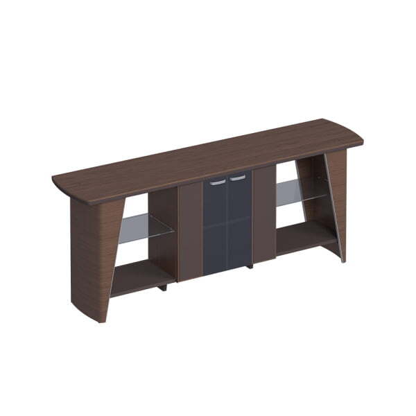 Греденция топ дерево, двери стекло+кожа, полки стекло ISixty TLB260 2600x600x1020 (Кожа коричневая)