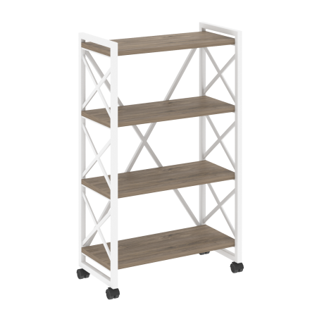 Стеллаж на колесных опорах-4 полки VR.L-MST.K-4.8 800x400x1334 (Тиквуд Темный/Белый металл)