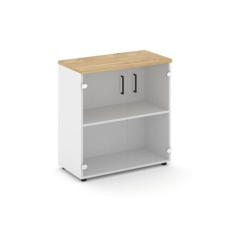 Шкаф низкий широкий SN.STS-302 (796х400х833) (Белый/Тиквуд Светлый/Прозрачный)