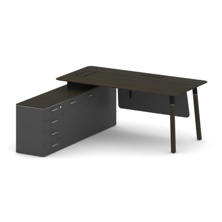 Стол руководителя Fresco FR.SR-18 (L) (1800x1798x750) (Дуб Темный-Базальт UM-Базальт UM | Металл Черный-Нерж. Сталь)