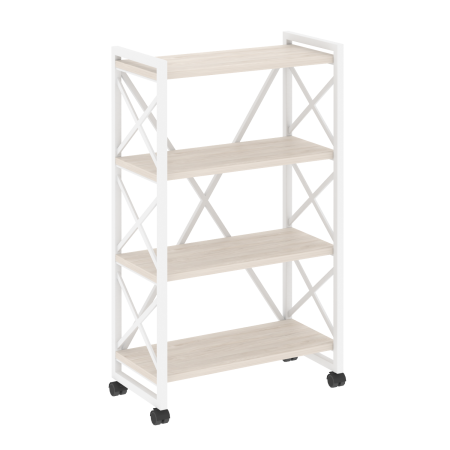 Стеллаж на колесных опорах-4 полки VR.L-MST.K-4.8 800x400x1334 (Денвер Светлый/Белый металл)