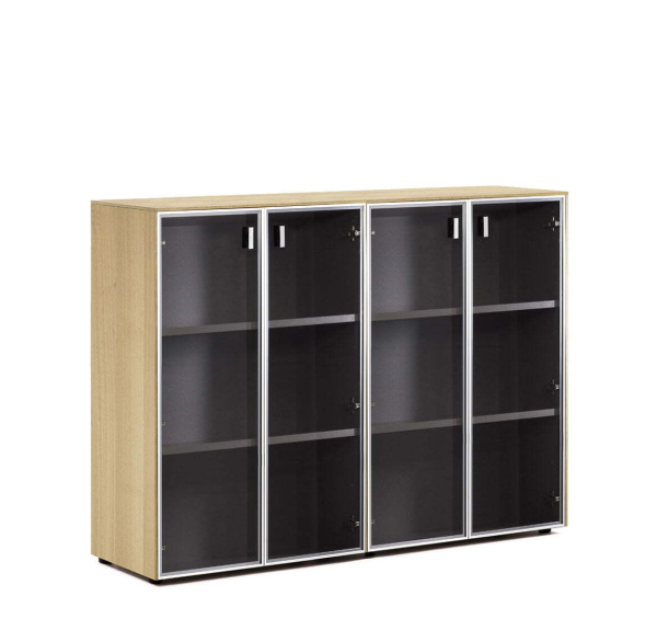 EXE Шкаф-ветрина на 4 двери H120 (Дуб Светлый/Хром)