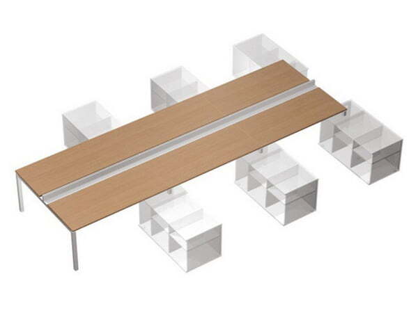 Рабочая станция (6х140) с ProSystem на 6-ти опорных тумбах левых-правых (БЕЗ ТУМБ) PROFIQUADRO КВ 01 (Белый премиум / Вишня скандинавскаяСерый)