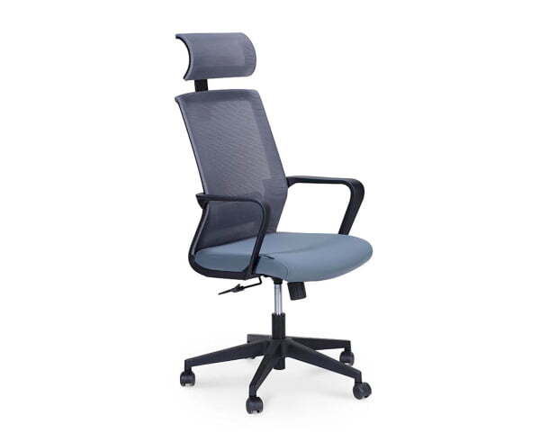 Кресло офисное / Интер / база нейлон / черный пластик / серая сетка / серая ткань (Серый)