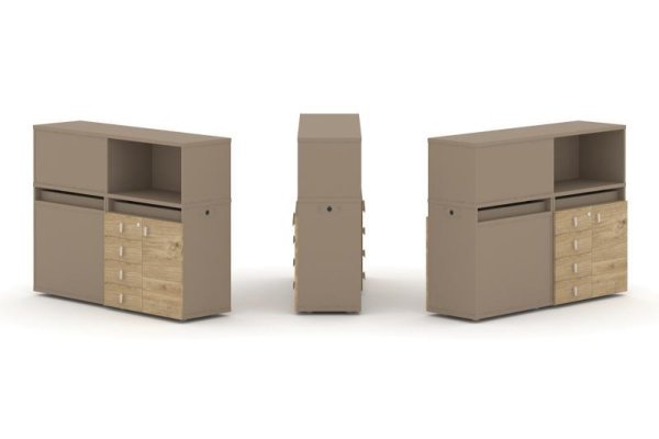 Тумба двойная + низкая надставка ES.NB.2N-15 (1500х410х1135) (Латте/Тиквуд Светлый)