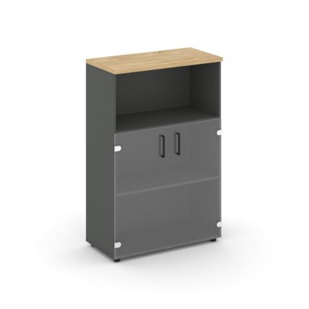 Шкаф средний широкий SN.STS.E-202 (796х400х1203) (Антрацит/Тиквуд Светлый/Прозрачный)