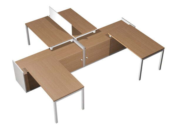 Рабочая станция (4x120) на 2-x опорных тумбах-купе Profiquadro КВ 0185 БВ 2790x3600x750 (Белый премиум / Вишня скандинавскаяСерый)