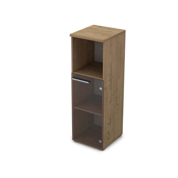 9П.017.4 Пенал средний со стеклом и нишей (400x450x1245) (Teakwood)