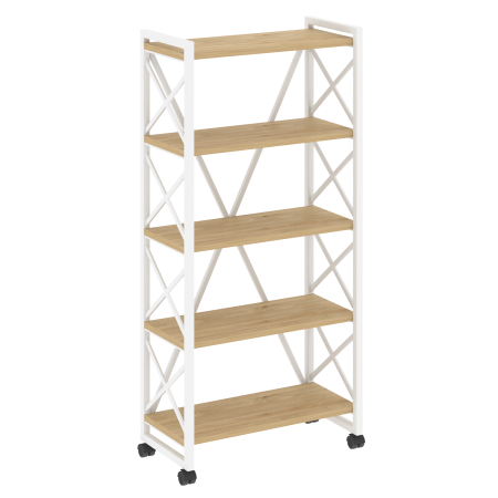 Стеллаж на колесных опорах-5 полок VR.L-MST.K-5.8 800x400x1704 (Тиквуд Светлый/Белый металл)