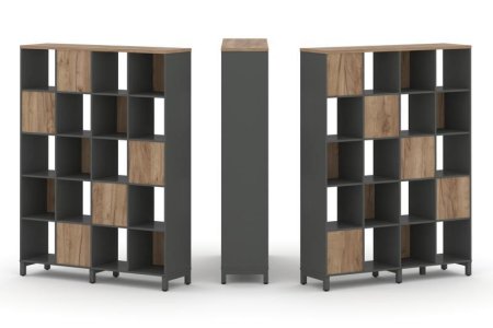 Набор стеллажа 2-х сторонний, 5 ярусов SN.NSD-541 (1488х400х1982) (Антрацит/Дуб Табак/Металл Антрацит)