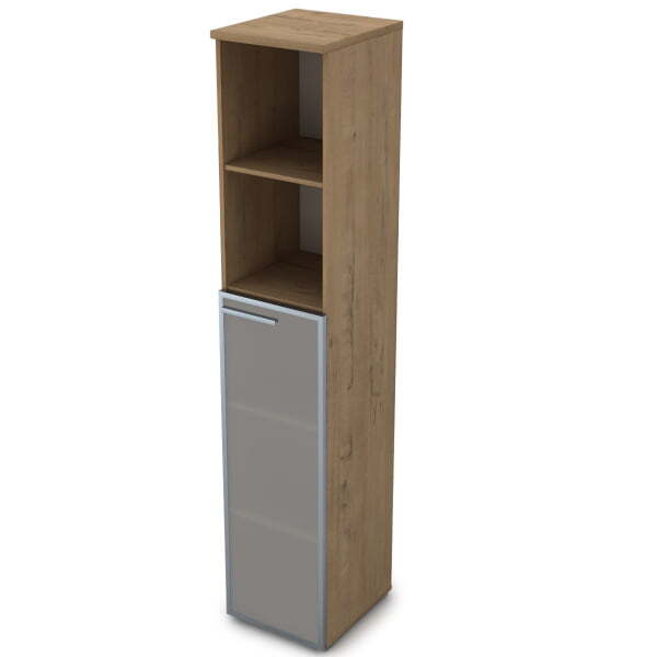 9ПЛ.005.15 Пенал высокий со стеклом и открытой полкой (400x450x2045), левый (Teakwood)