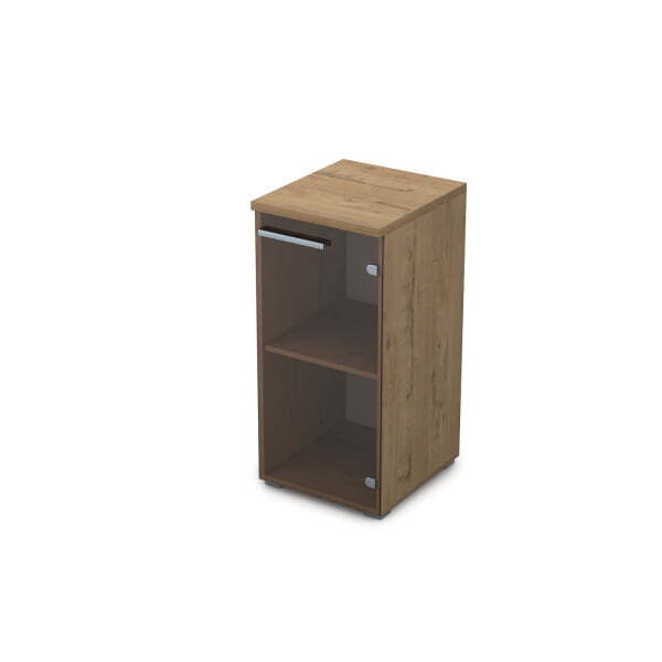 9П.023.2 Пенал низкий со стеклом (400x450x845) (Teakwood)