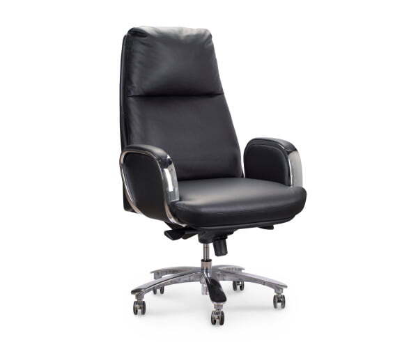Кресло офисное / Сенат / черная кожа / синхромеханизм / алюминиевая крестовина и подлокотники (Черный)