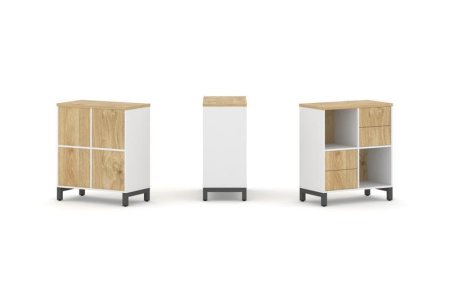 Набор стеллажа 1 сторонний, 2 яруса SN.NS-221 (754х400х881) (Белый/Тиквуд Светлый/Металл Антрацит)