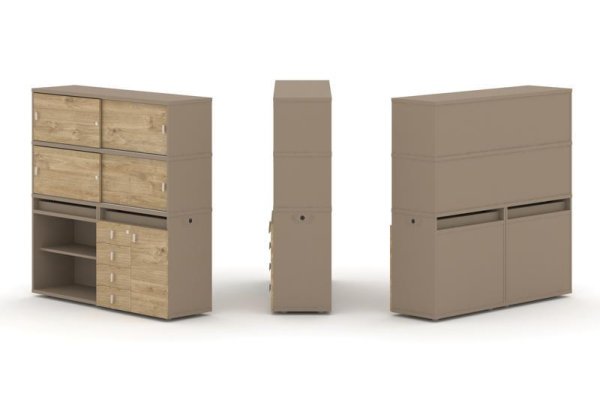 Тумба двойная + высокая надставка ES.NB.2V-11 (1500х410х1520) (Латте/Тиквуд Светлый)