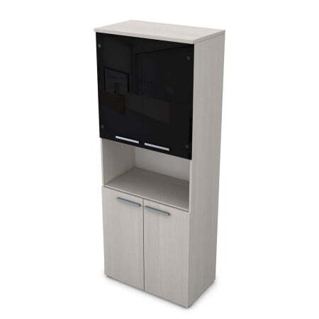 9Ш.005.27 Шкаф высокий со стеклом и нишей (800x450x2045) (Ivory)