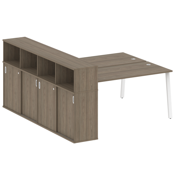 Рабочая станция с шкафом-купе на А-образном м/к Metal System Style БА.РС-СШК-4.4 Т 2010x2332x1098 (Вяз/Белый металл)