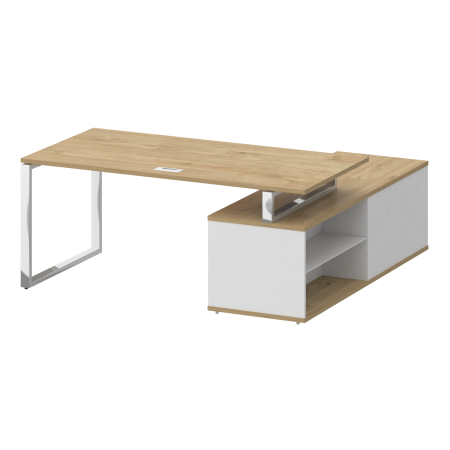 Стол руководителя с опорной греденцией, левый Shift SK.SRG-180 (L) (1800x1800x753) (Тиквуд Светлый-Белый Бриллиант | Хром)