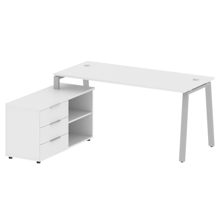 Рабочая станция с тумбой на А-образном м/к Metal System Style БА.РС-СТС-2.4 (L) 1700x1520x750 (Белый/Серый металл)