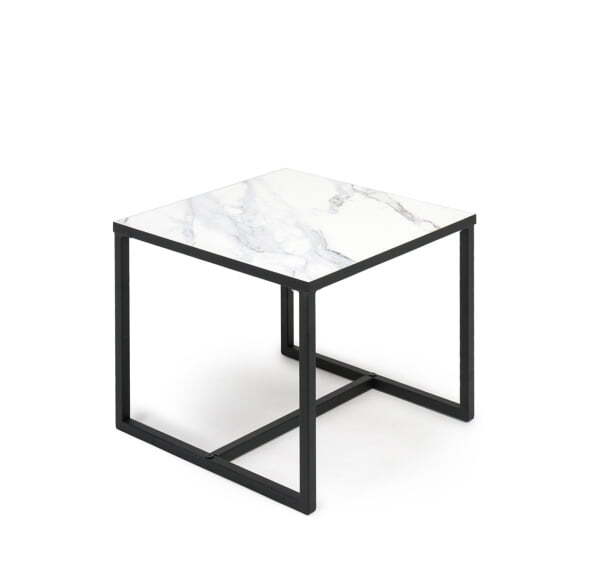 Стол кофейный большой 600х600х460 138S004 Мрамор (9005) (Мрамор/Черный металл)