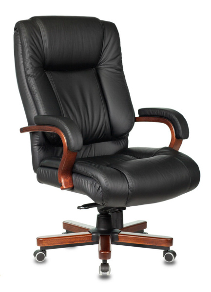 Кресло руководителя T-9925WALNUT черный кожа/кожзам крестов. металл/дерево (Черный)