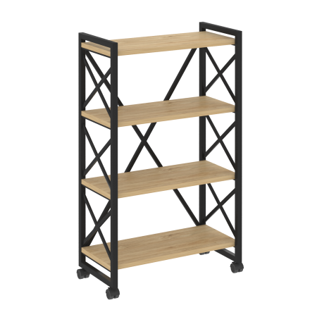 Стеллаж на колесных опорах-4 полки VR.L-MST.K-4.8 800x400x1334 (Тиквуд Светлый/Черный металл)