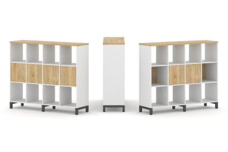 Набор стеллажа 1 сторонний, 3 яруса SN.NS-341 (1488х400х1248) (Белый/Тиквуд Светлый/Металл Антрацит)